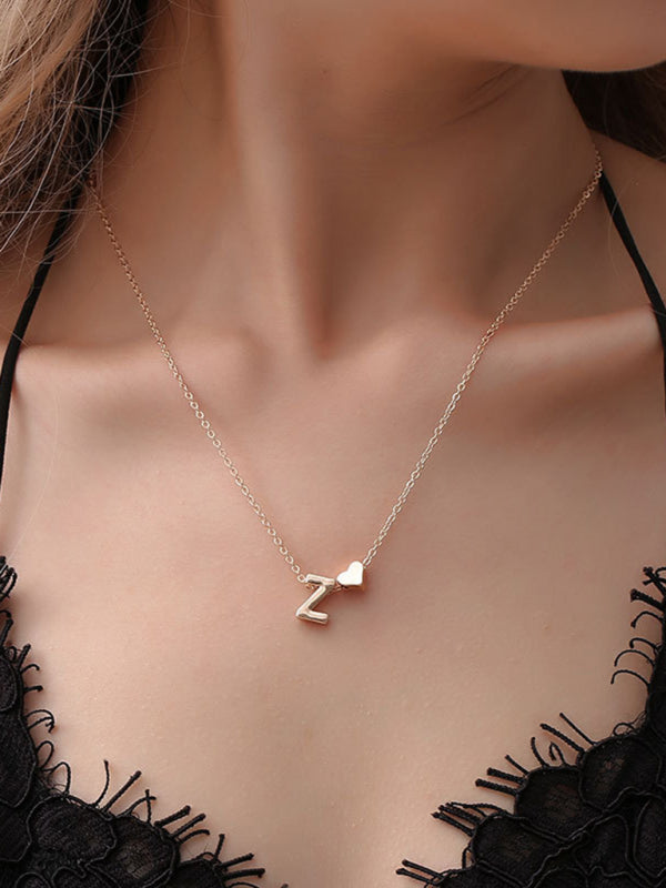 Fashion Love 26 English Letters Simple Necklace Heart Shape Short Clavicle Chain