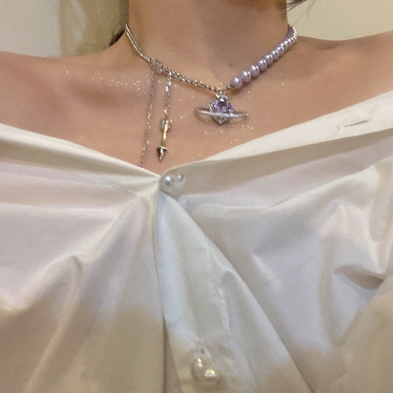 Y2K Space Pearl Lilac Necklace