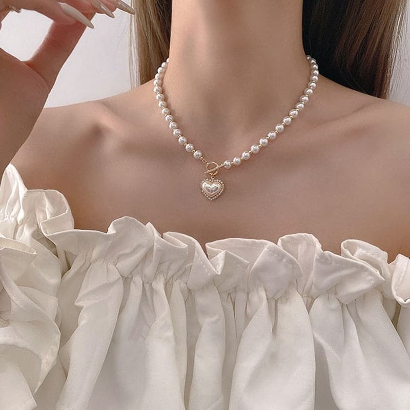 Pearl Heart Pendant Necklace Jewelry