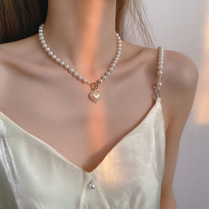 Pearl Heart Pendant Necklace Jewelry