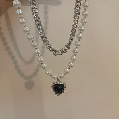 Pearl Chain Heart-Shaped Pendant Necklace